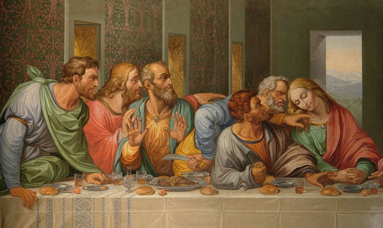 Judas spilder salt på Leonardo Da vincis maleri "Den sidste nadver".