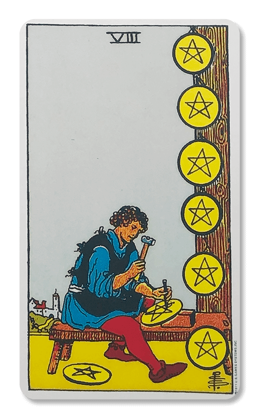 Eight of pentacles kort