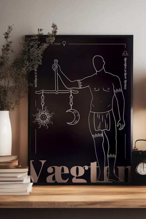 Vægten stjernetegn mand plakat i ramme på reol